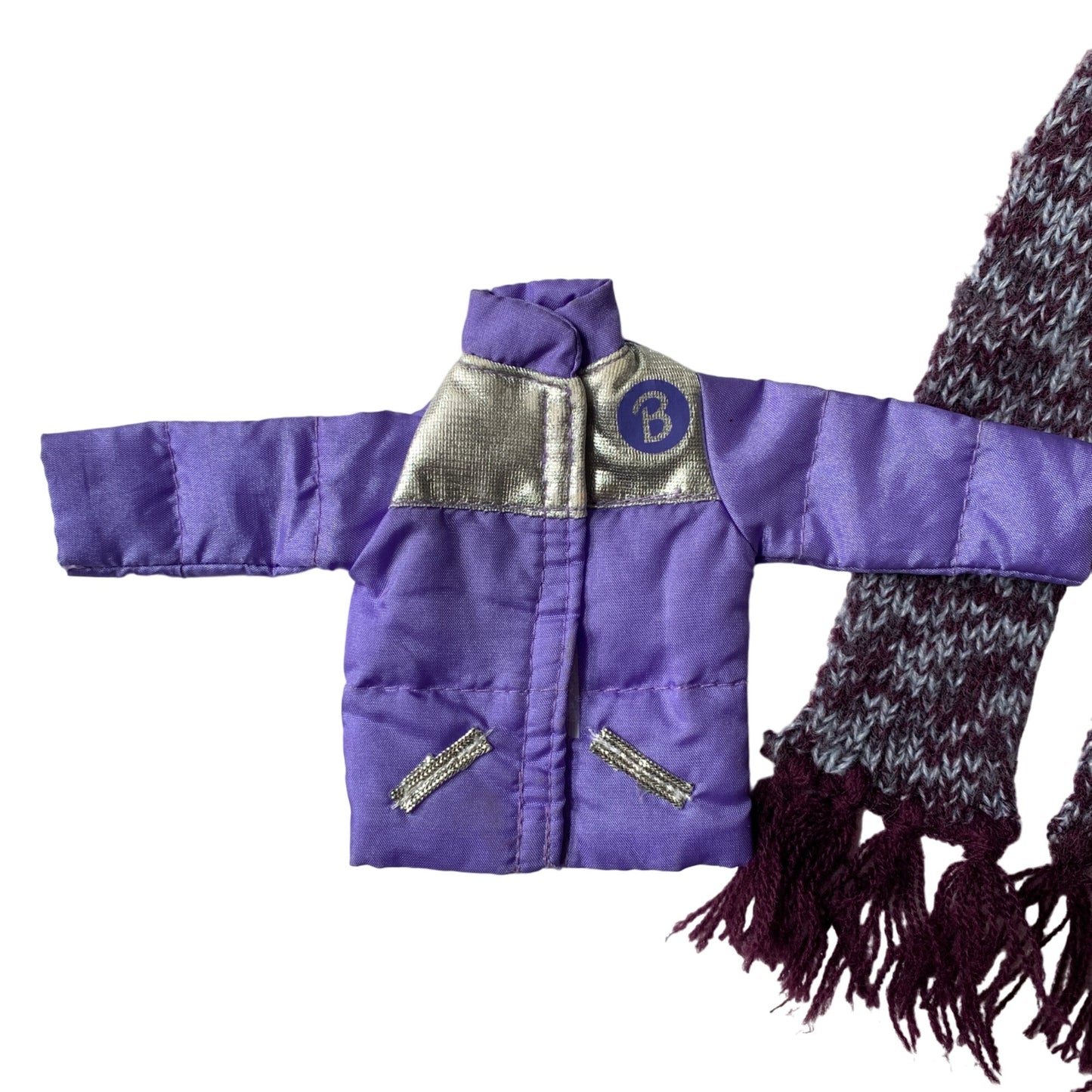 Barbie Purple & Silver Puffer Winter Jacket with Scarf