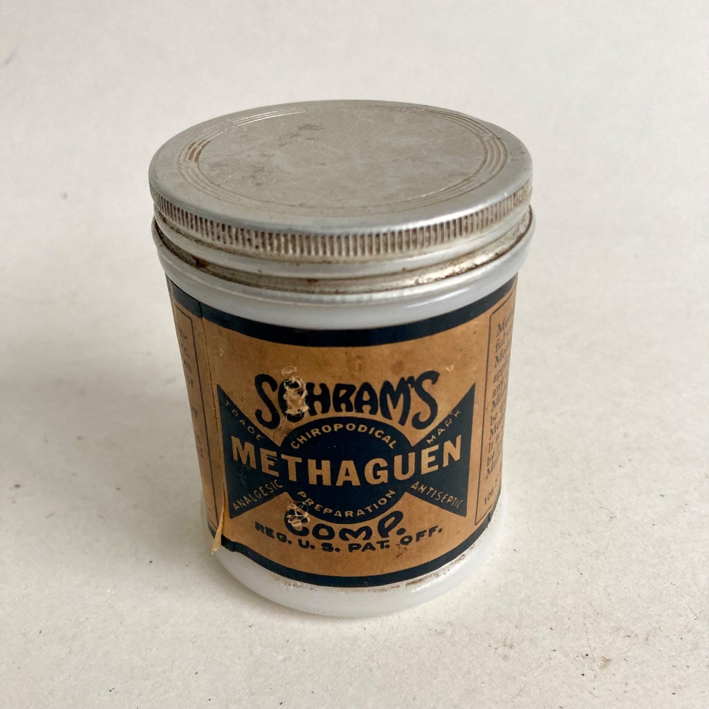 Vintage Schram's Methaguen Jar Chiropodical Preparation Antiseptic Chiropractic