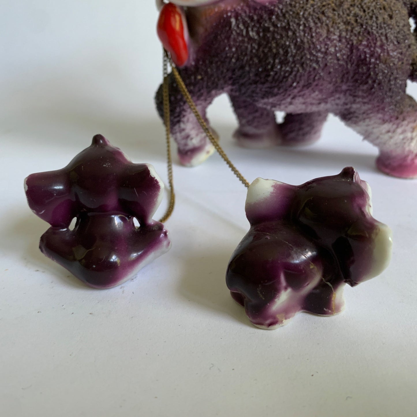 Vintage Mama Chained Babies Elephant Anthropomorphic Salt Glazed Purple