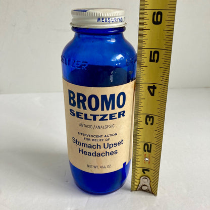 Vintage Bromo Seltzer Antacid/Analgesic Blue Bottle Upset Stomachs & Headaches
