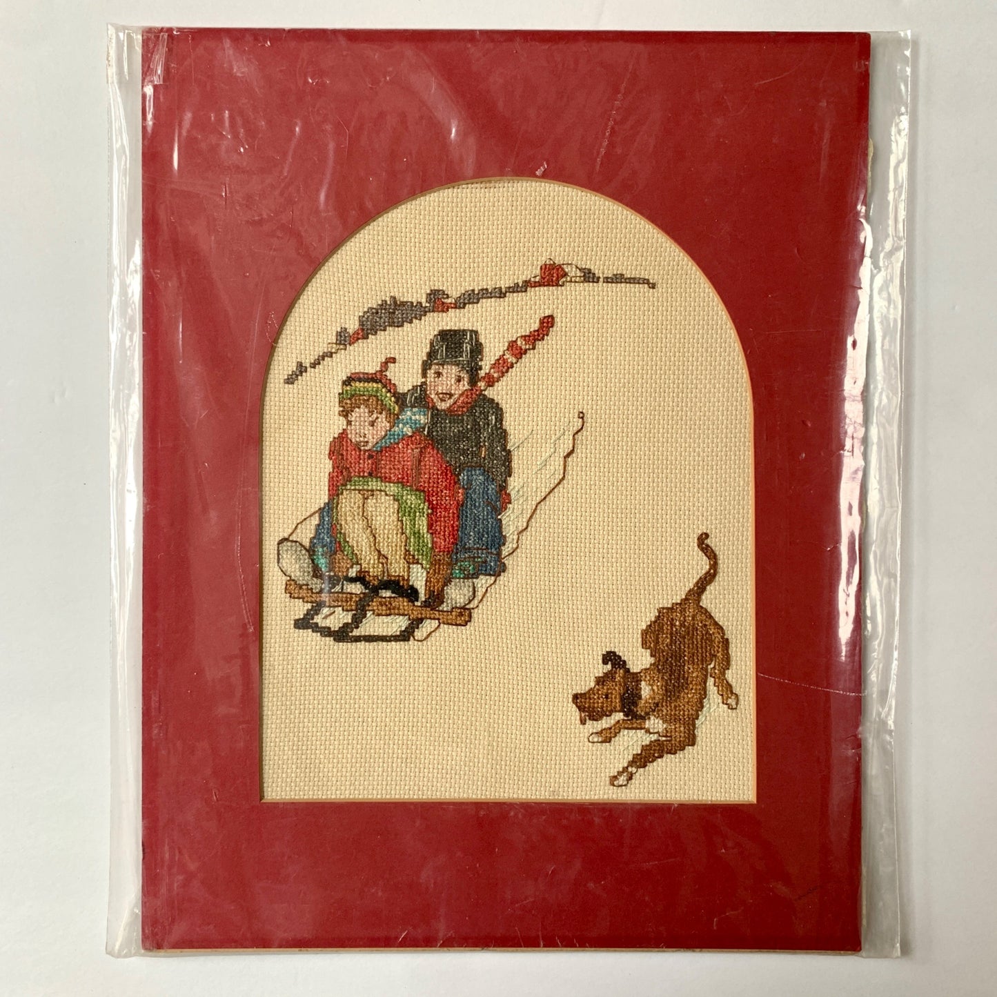 Norman Rockwell Boys Sledding with Dog Cross Stitch Needlepoint Picture