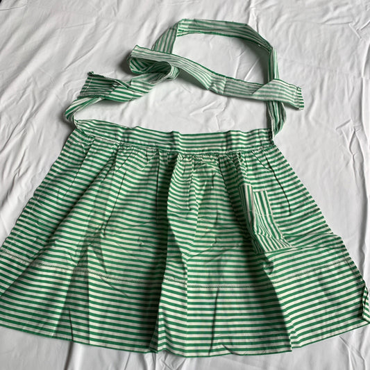 Vintage Green White Striped Stripe Half Apron with Pockets