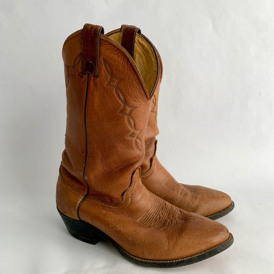 Abilene Vintage Men's Brown Cowboy Boots Elk ? Leather SUPER SOFT Size 9 EE