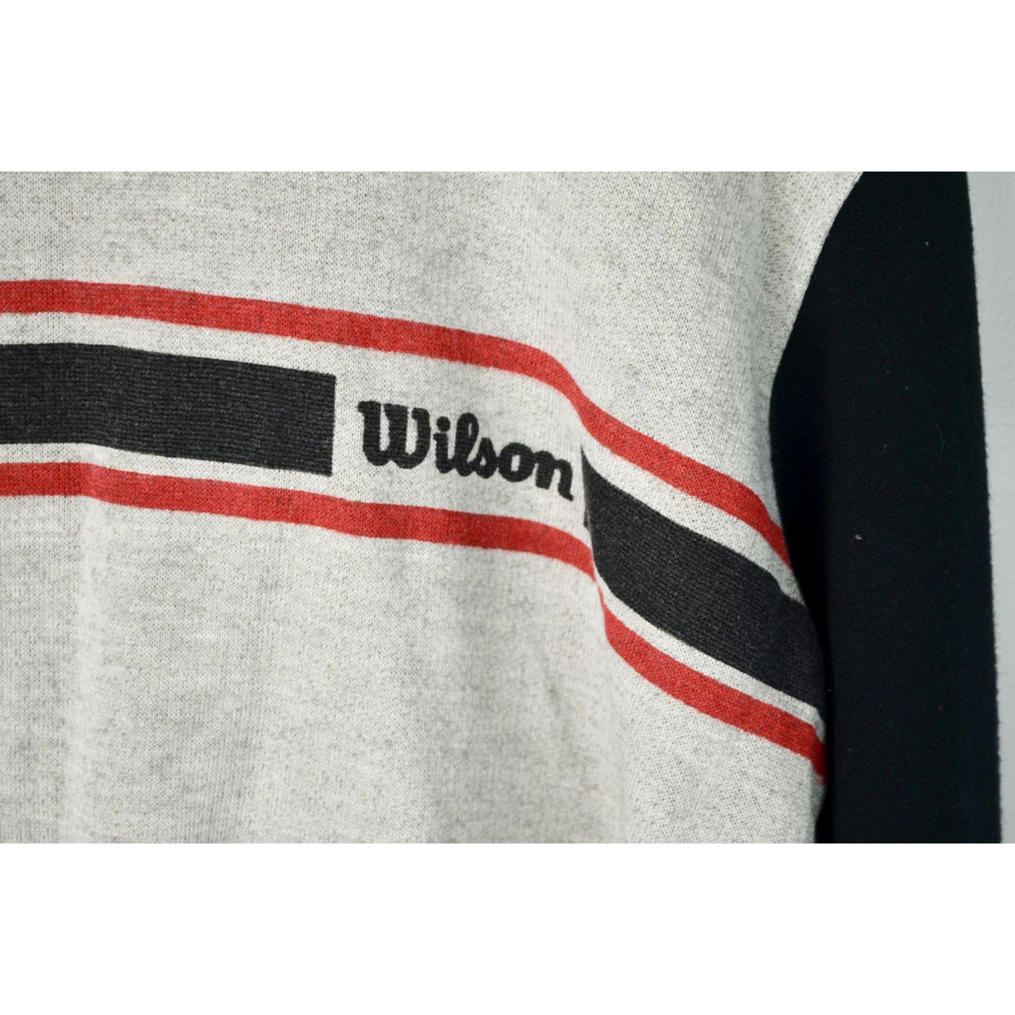 1980s Wilson Men's Black Heather Gray Sweatshirt Vintage Pullover V Neck