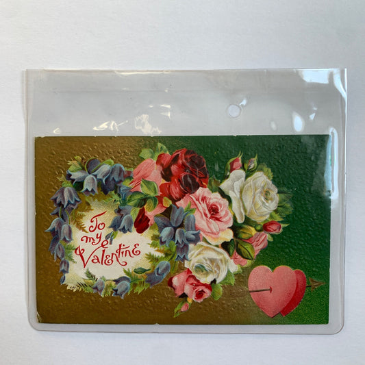 Antique Early 1900s Valentine's Day Postcard To My Valentine Heart Roses