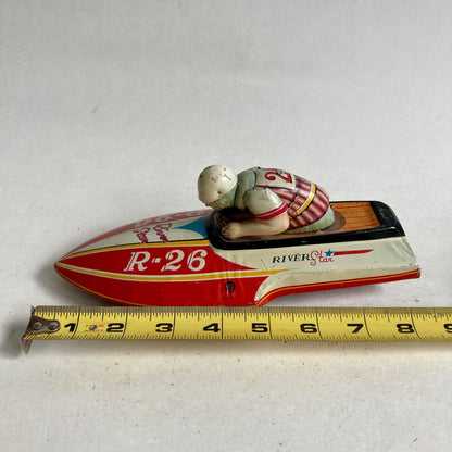 Vintage River Star R-26 Speed Boat Tin Toy Yonezawa Japan WORKS!