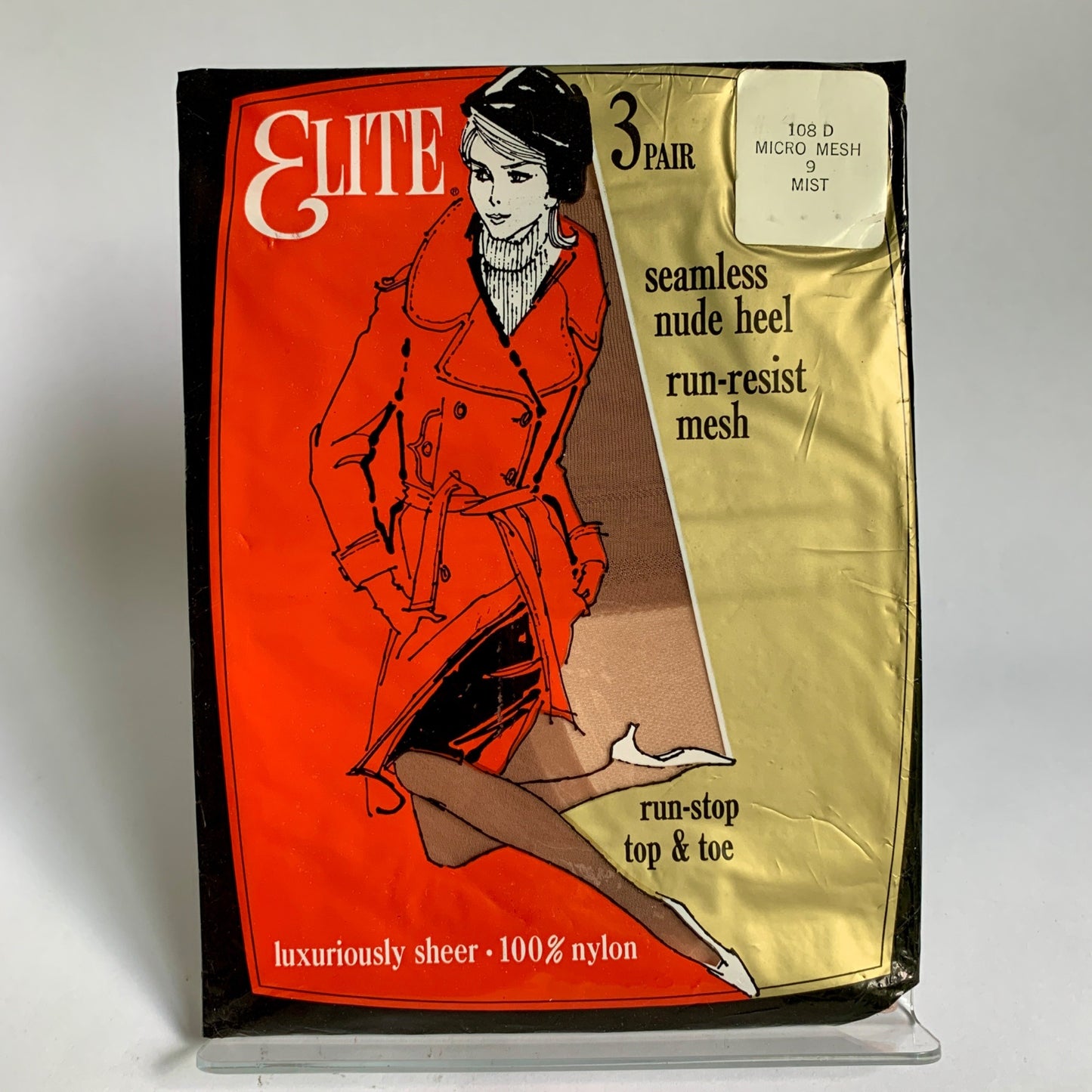 Elite Seamless Stockings Vintage Nylons Sheer Micro Mesh Size 9 Mist