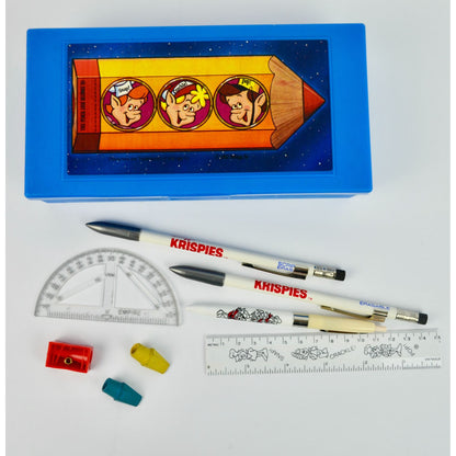 1982 Rice Krispies Blue Pencil Box with Contents