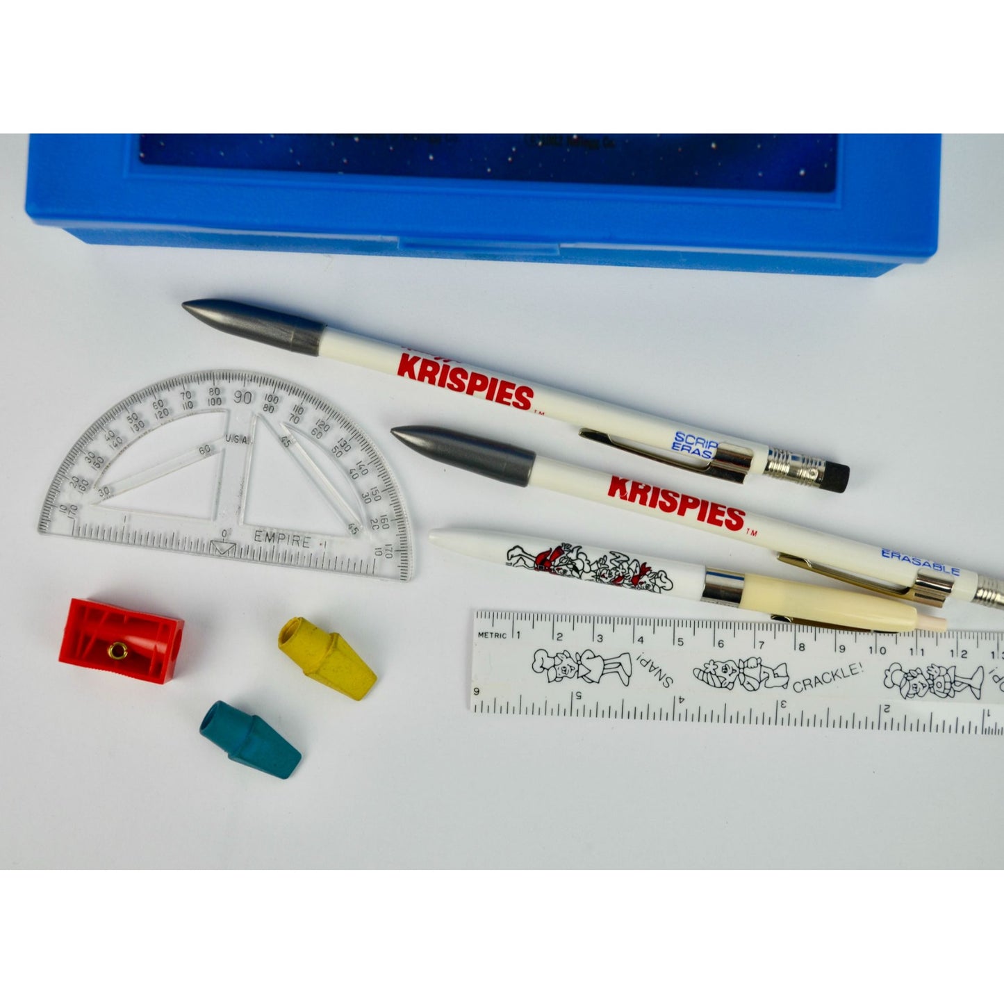 1982 Rice Krispies Blue Pencil Box with Contents