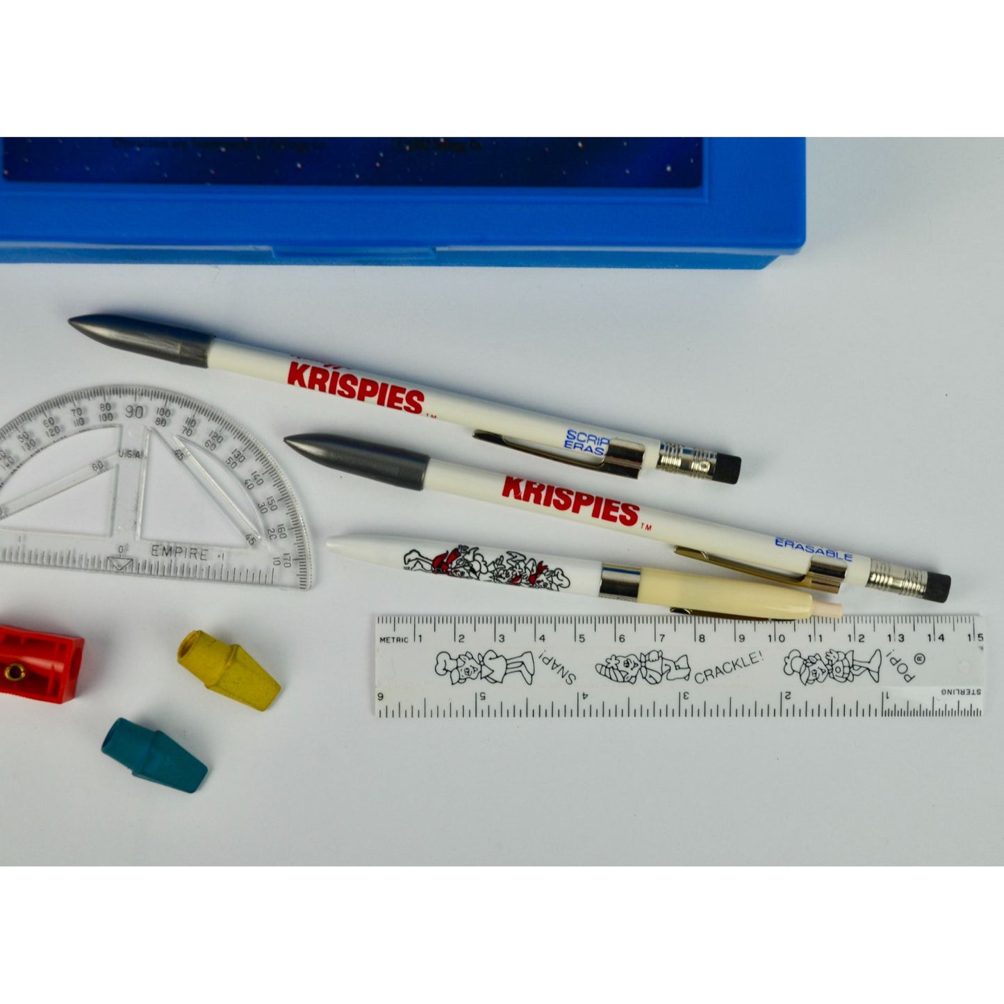 1982 Rice Krispies Blue Pencil Box with Contents