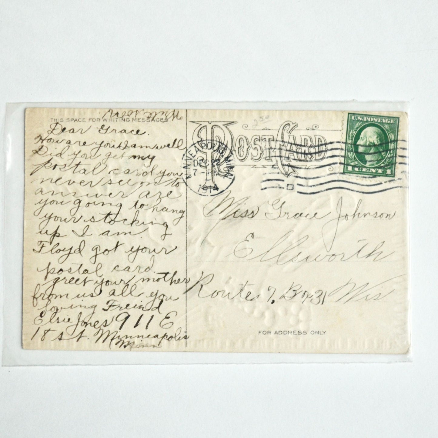 1914 Antique A Joyful Christmas Postcard Boy on Sled Bugle