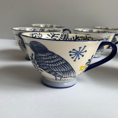 Anthropologie Saga Blue Bird Mugs Set of 7 RARE