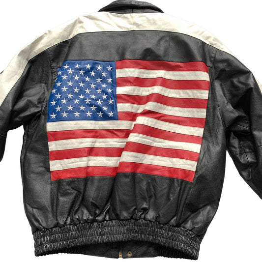 Oscar Piel American Flag USA Leather Men's Jacket Lined Size XL