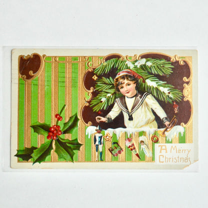 1912 Antique A Merry Christmas Sailor Boy Postcard