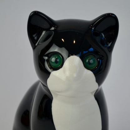 ELPA Portugal Black White Tuxedo Ceramic Cat Glass Eyes Vintage