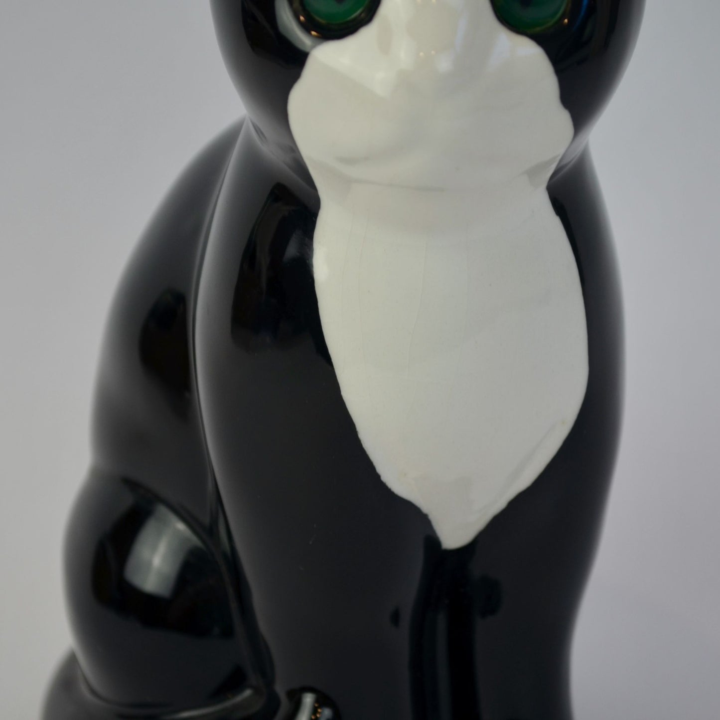 ELPA Portugal Black White Tuxedo Ceramic Cat Glass Eyes Vintage