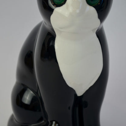 ELPA Portugal Black White Tuxedo Ceramic Cat Glass Eyes Vintage