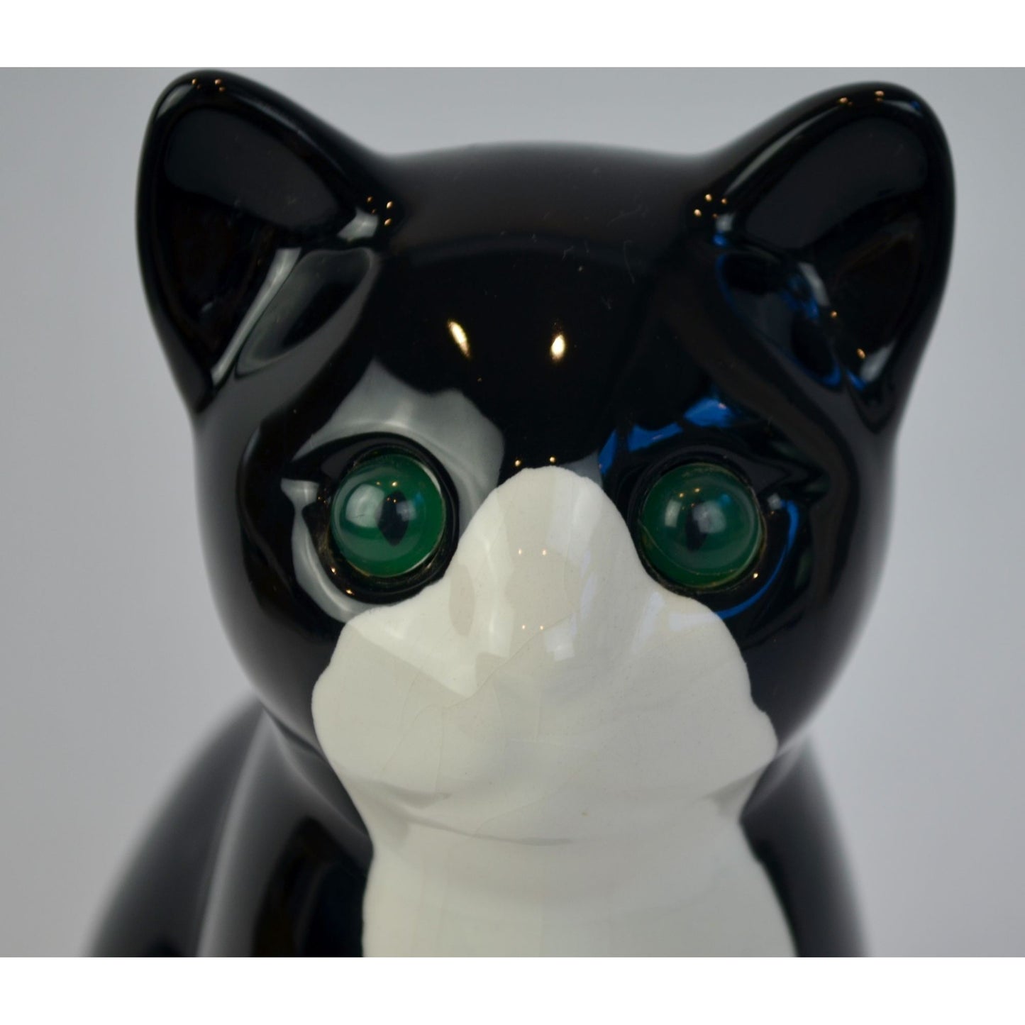 ELPA Portugal Black White Tuxedo Ceramic Cat Glass Eyes Vintage