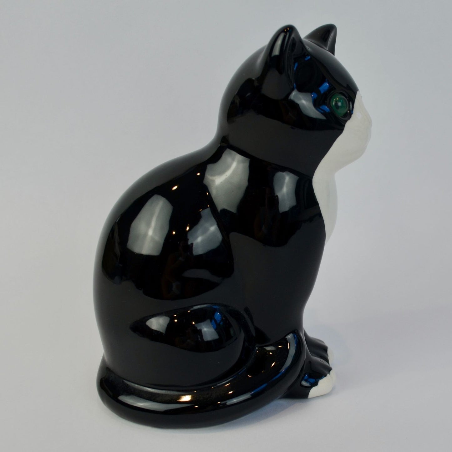 ELPA Portugal Black White Tuxedo Ceramic Cat Glass Eyes Vintage
