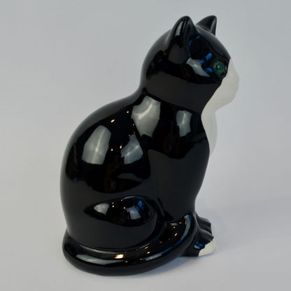 ELPA Portugal Black White Tuxedo Ceramic Cat Glass Eyes Vintage
