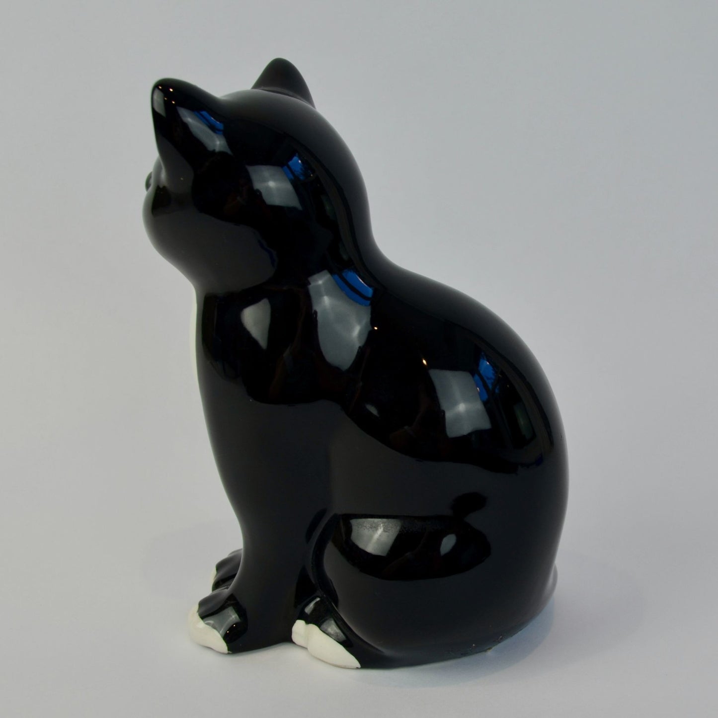 ELPA Portugal Black White Tuxedo Ceramic Cat Glass Eyes Vintage