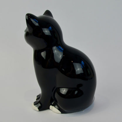 ELPA Portugal Black White Tuxedo Ceramic Cat Glass Eyes Vintage