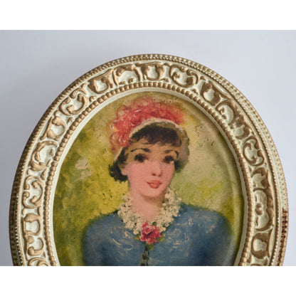 Vintage Gold Ivory Oval Framed Print of Woman Victorian