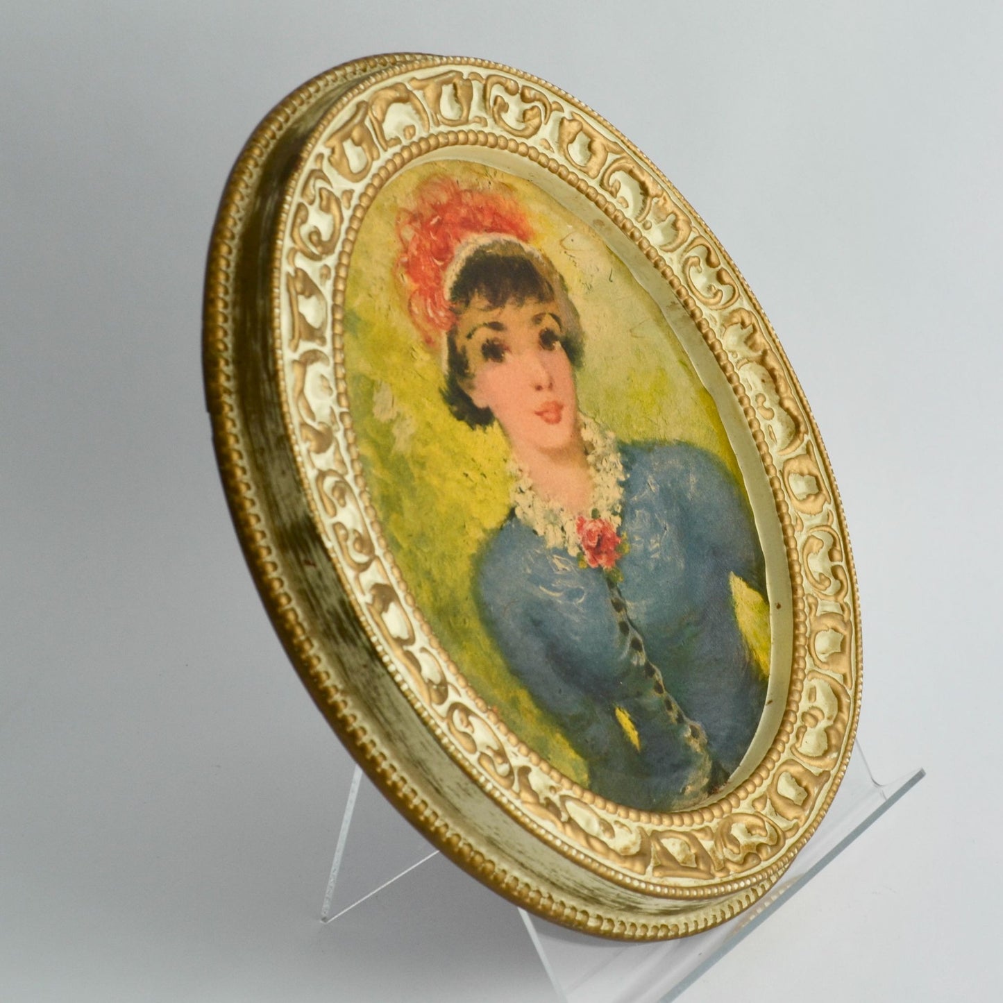 Vintage Gold Ivory Oval Framed Print of Woman Victorian