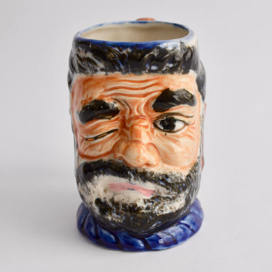 Vintage Pirate Face Mug Winking Beard Ceramic Cup with Squirrel Handle Rare