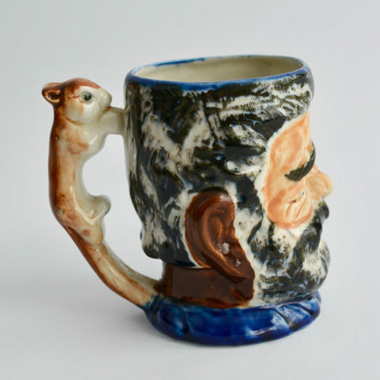 Vintage Pirate Face Mug Winking Beard Ceramic Cup with Squirrel Handle Rare