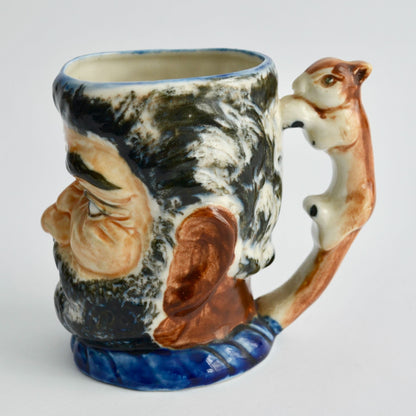 Vintage Pirate Face Mug Winking Beard Ceramic Cup with Squirrel Handle Rare