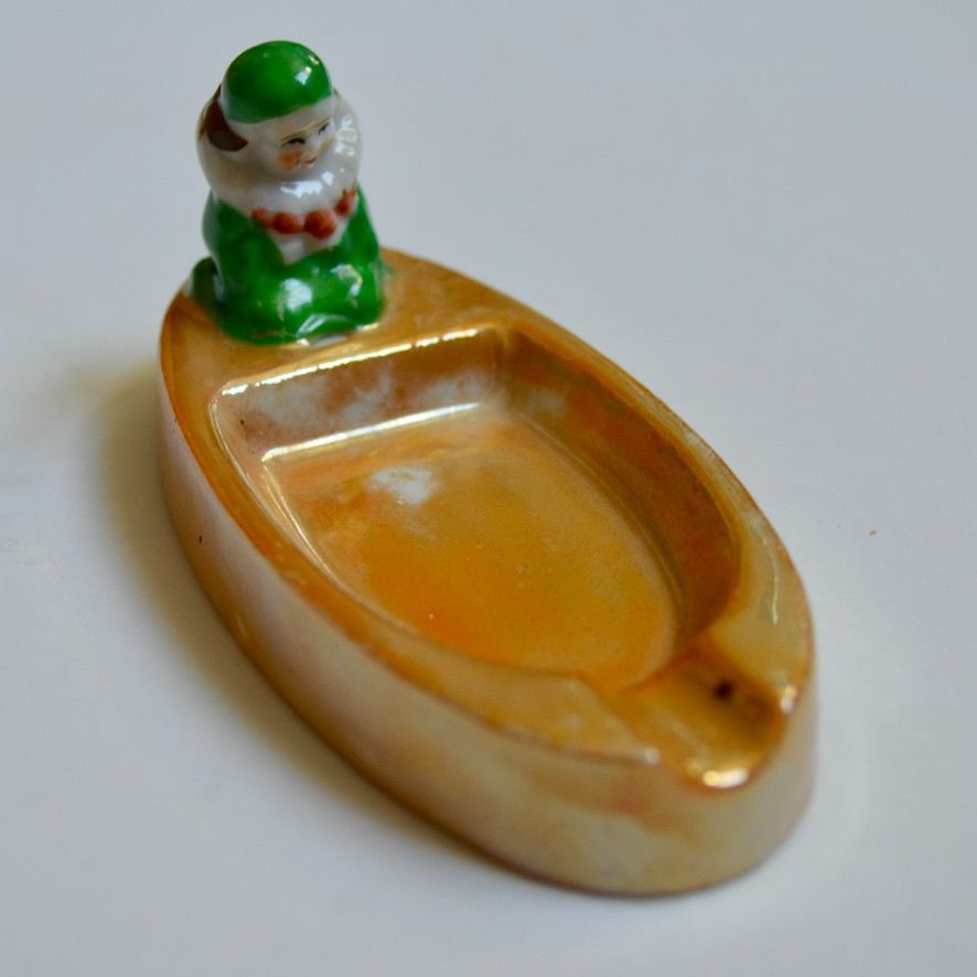 Vintage Lusterware Clown Pixie Elf Ashtray Ceramic Boat Trinket Dish Japan MCM