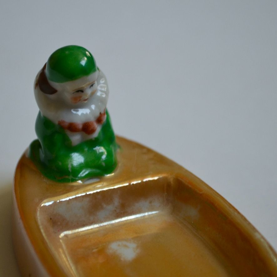 Vintage Lusterware Clown Pixie Elf Ashtray Ceramic Boat Trinket Dish Japan MCM
