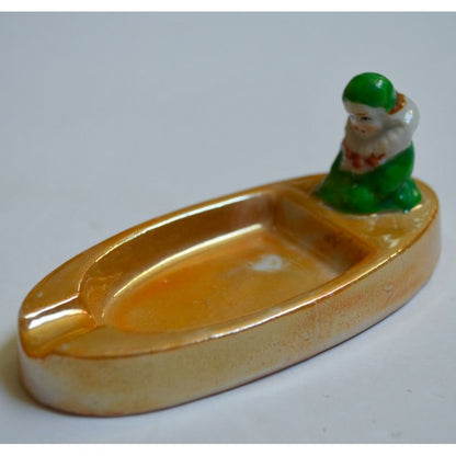 Vintage Lusterware Clown Pixie Elf Ashtray Ceramic Boat Trinket Dish Japan MCM