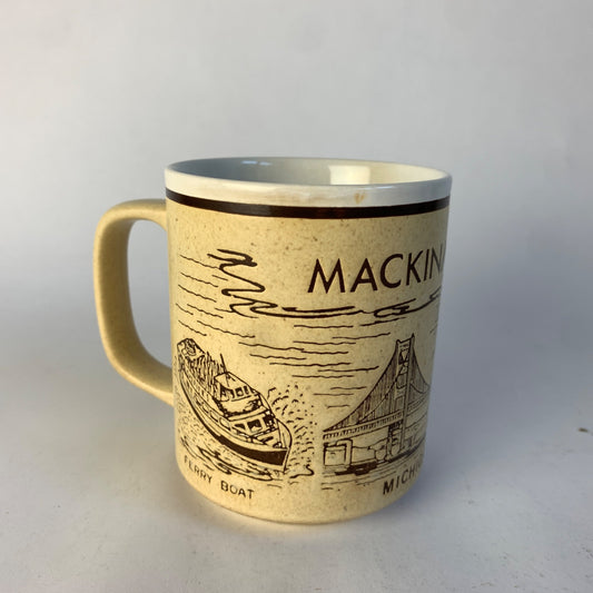 Mackinac Bridge Vintage Brown Speckled Coffee Mug Ceramic