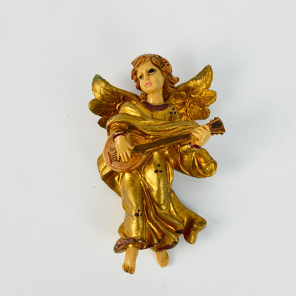Hand-Painted Gold Angel Figurine Playing Mandolin Ornament Nativity