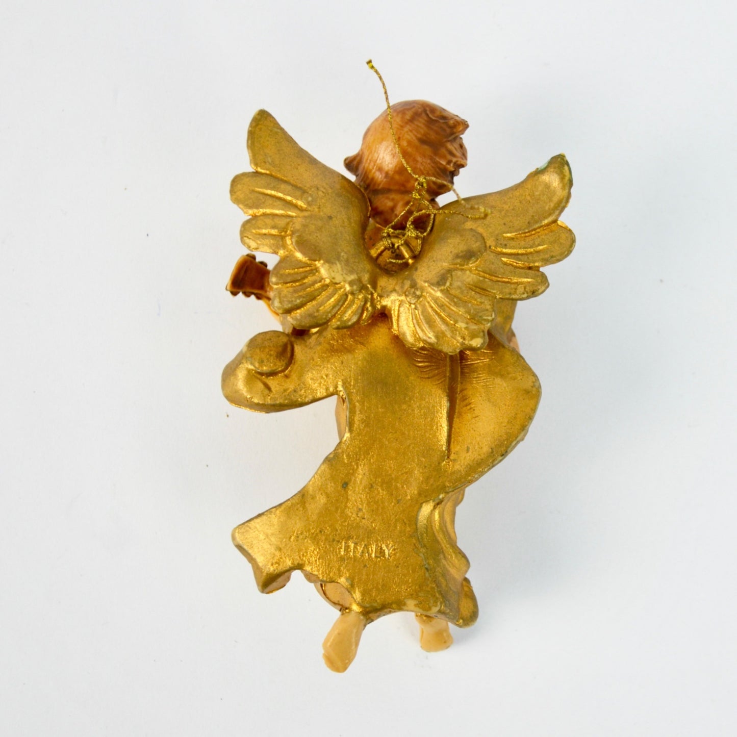 Hand-Painted Gold Angel Figurine Playing Mandolin Ornament Nativity