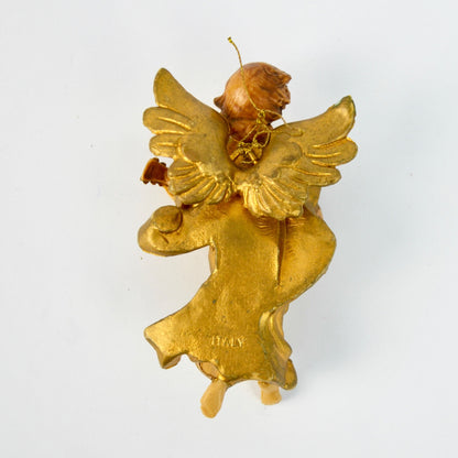 Hand-Painted Gold Angel Figurine Playing Mandolin Ornament Nativity