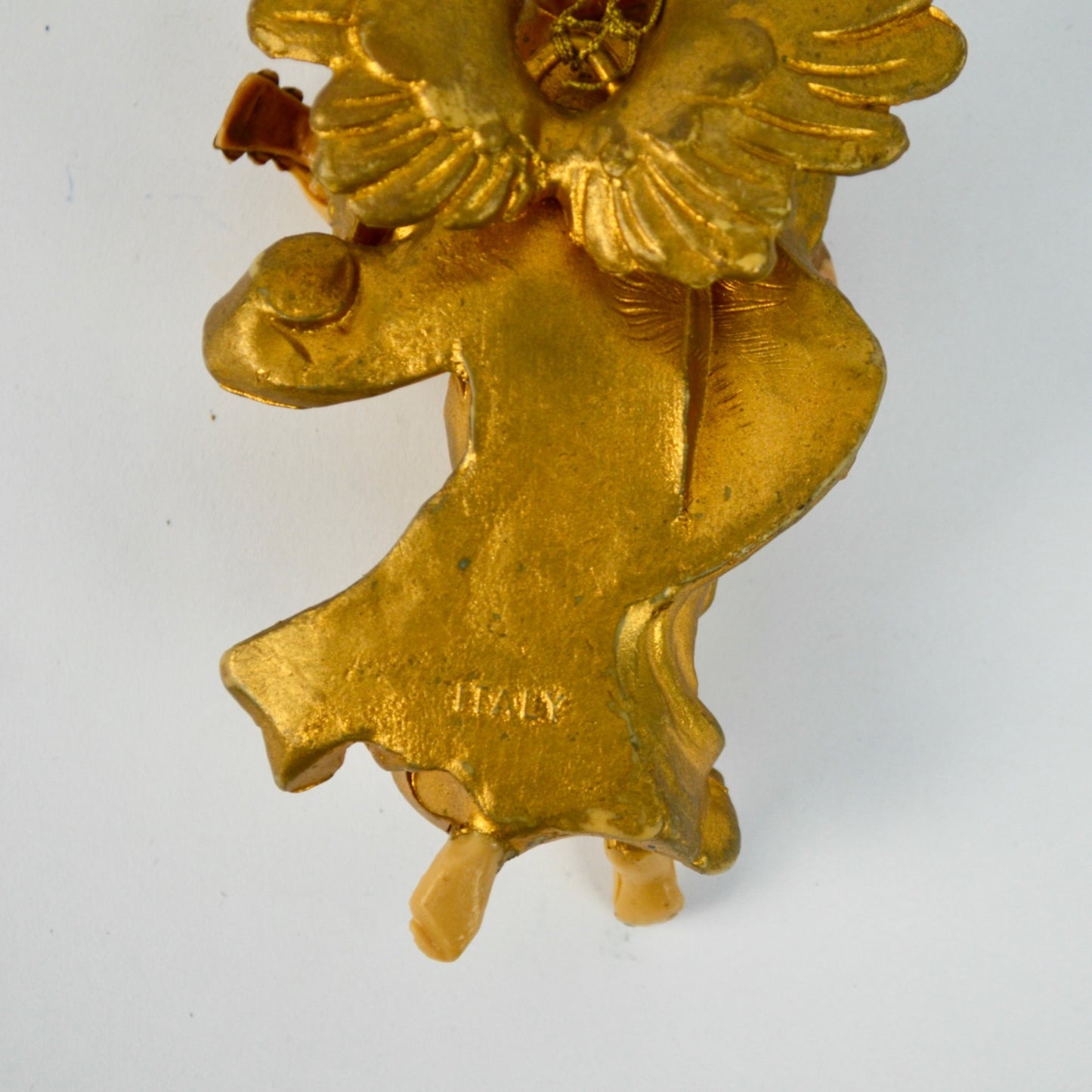 Hand-Painted Gold Angel Figurine Playing Mandolin Ornament Nativity