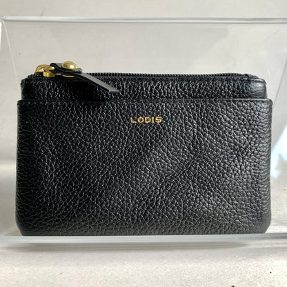 Lodis Black Pebbled Leather Coin Cash Card Wallet Small