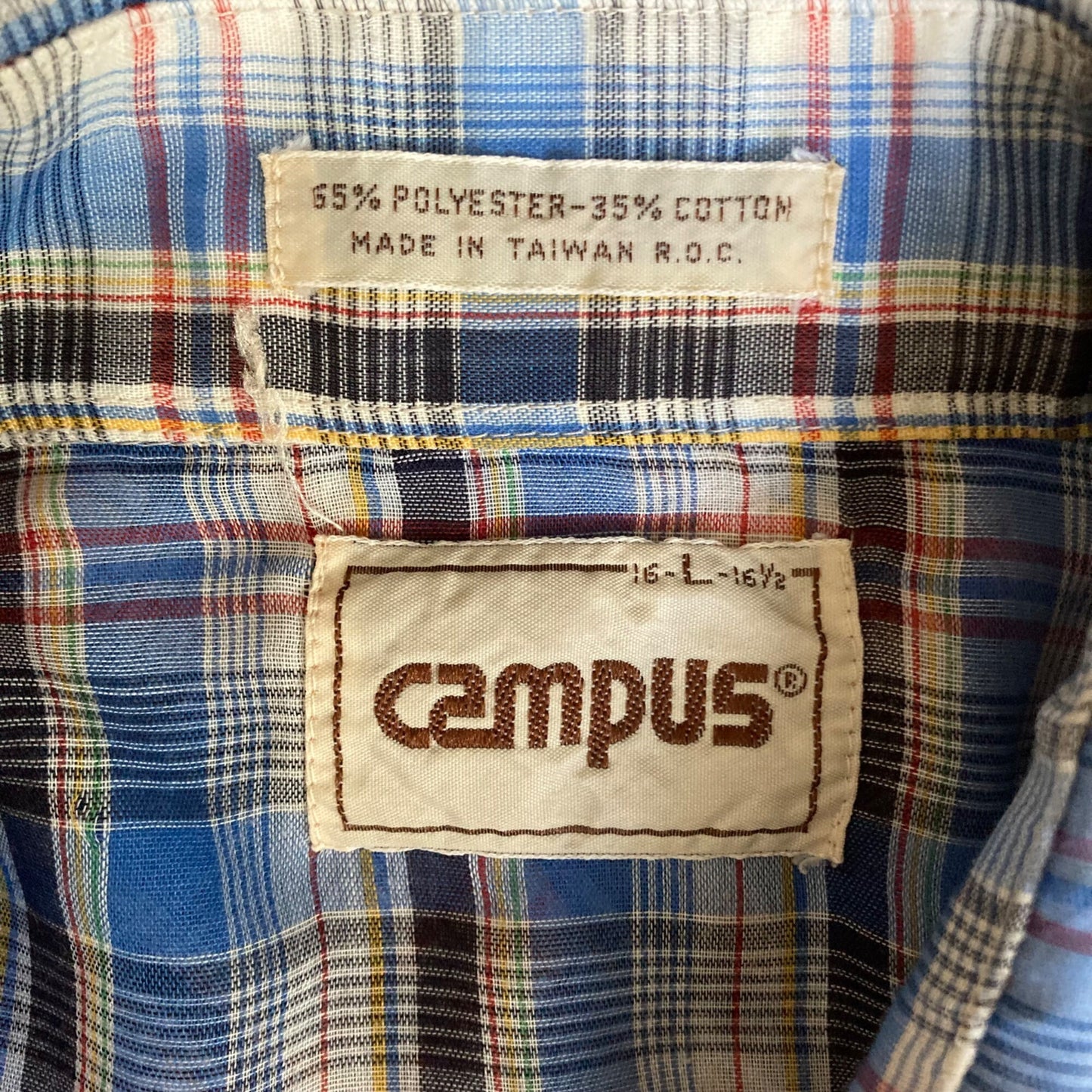 Vintage Campus Long-Sleeve Western Shirt Pearl Snap Men's Size Large Blue Plaid