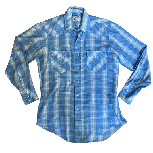 Vintage Silver Spur Long-Sleeve Western Shirt Pearl Snap Men's Plaid Blue Silver