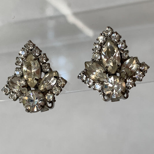Vintage Rhinestone Cluster Clip On Earrings