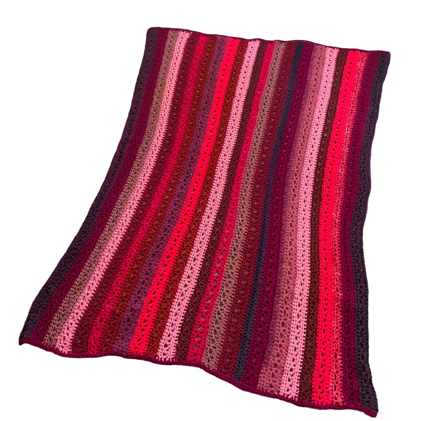 Red Pink Purple Stripes Afghan NEW 55 x 40.5"