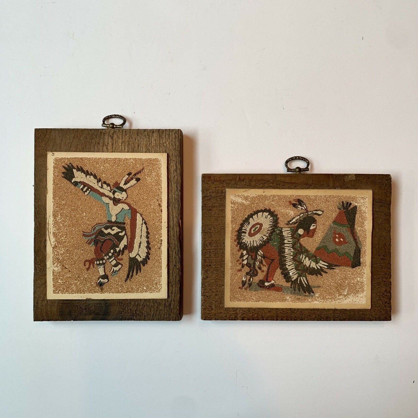 The Eagle Dance Ceremony Sand Art on Wood Pictures Pair