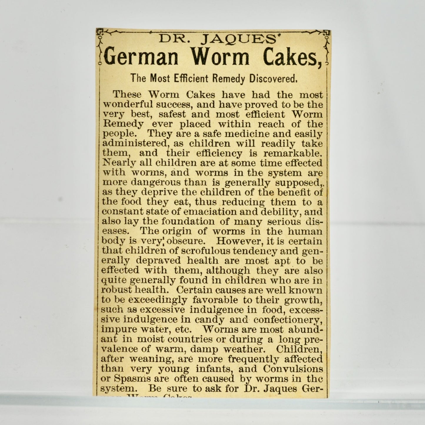 Dr Jaques' German Worm Cakes Antique Trading Card
