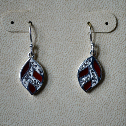 American Classic Genuine Carnelian Fine Silver Plated Drop Leaf Earrings New