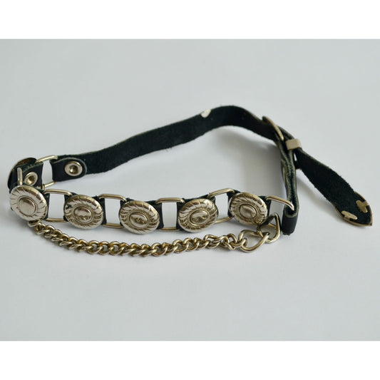 Collar ? Necklace ? Choker Black Faux Leather Silver Discs