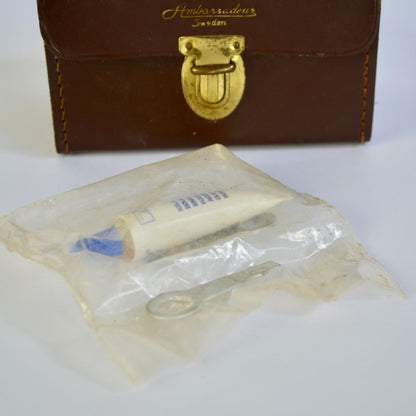 Vintage Abu Garcia Ambassadeur Reel Case Brown Leather w/ Accessories