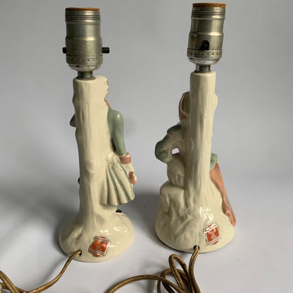 William F B Johnson Handpainted Vintage Lamps Pair Man Woman
